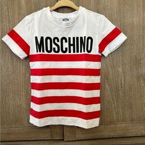 Moschino White, Red & Black Striped Logo Tee